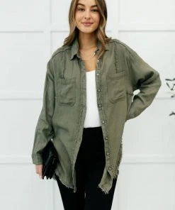 Ave Shops Sweet Kiss Olive Button Down Top - Stylish Long Sleeve Blouse 21 Ave Shops Clothing Sweet Kiss Button Down Top In Olive