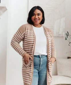 Ave Shops Swift Stripes Pocket Cardigan In Taupe