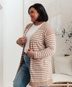 Ave Shops Swift Stripes Pocket Cardigan In Taupe