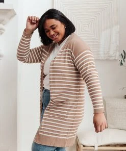 Ave Shops Swift Stripes Pocket Cardigan In Taupe