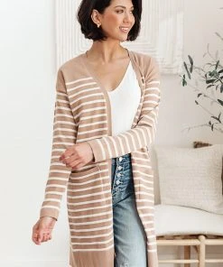 Ave Shops Swift Stripes Pocket Cardigan In Taupe