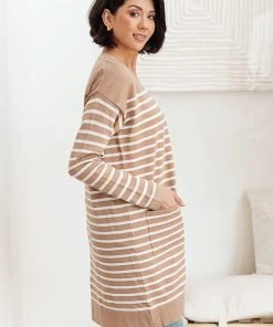 Ave Shops Swift Stripes Pocket Cardigan In Taupe