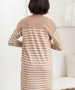 Ave Shops Swift Stripes Pocket Cardigan In Taupe