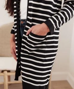 Ave Shops Swift Stripes Pocket Cardigan In Black & White Clothing