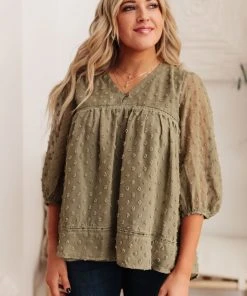 Ave Shops Jessica Swiss Dot Top In Sage