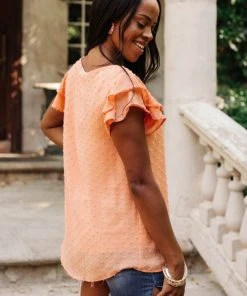 Ave Shops Swiss Dot Ruffle Sleeve Top - Stylish Short Sleeve Blouse for Women 31 Ave Shops Swiss Dot Ruffle Sleeve Top Clothing