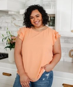 Ave Shops Swiss Dot Ruffle Sleeve Top - Stylish Short Sleeve Blouse for Women 45 Ave Shops Swiss Dot Ruffle Sleeve Top Clothing