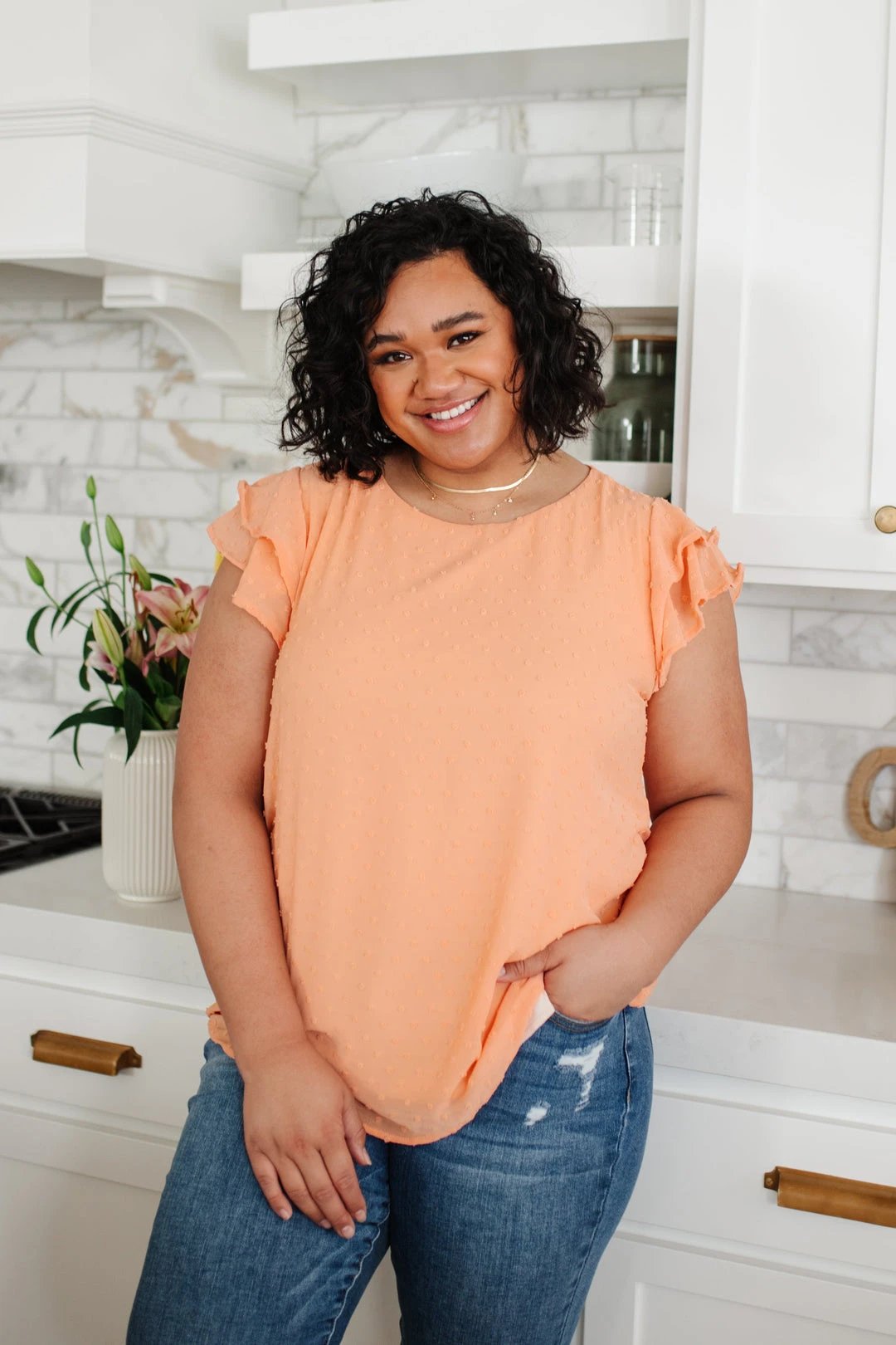 Ave Shops Swiss Dot Ruffle Sleeve Top - Stylish Short Sleeve Blouse for Women 23 Ave Shops Swiss Dot Ruffle Sleeve Top Clothing