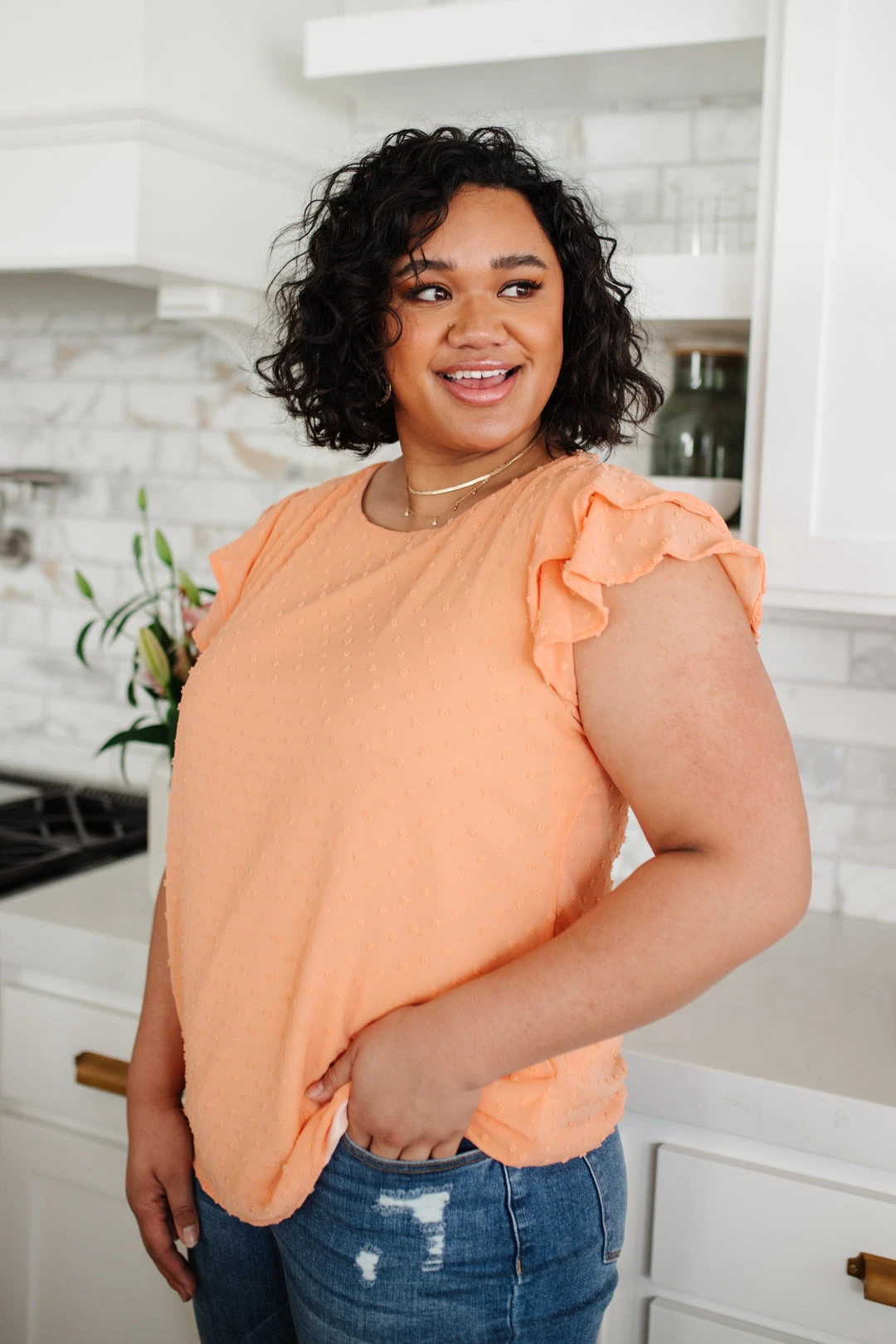 Ave Shops Swiss Dot Ruffle Sleeve Top - Stylish Short Sleeve Blouse for Women 22 Ave Shops Swiss Dot Ruffle Sleeve Top Clothing