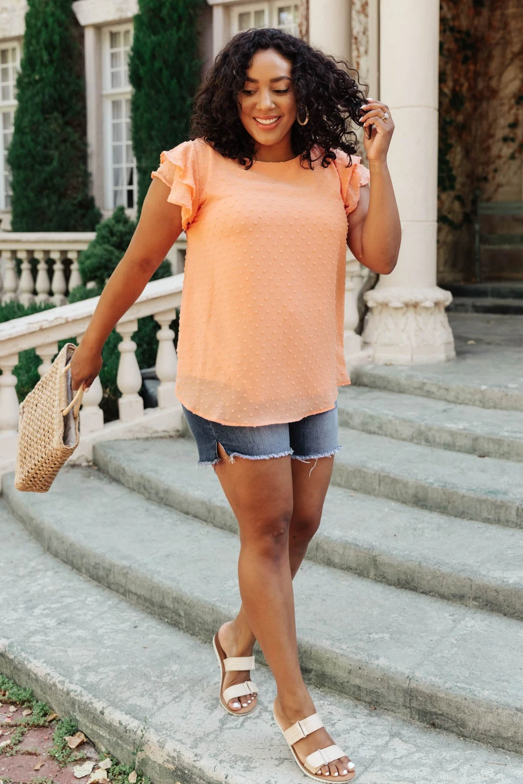 Ave Shops Swiss Dot Ruffle Sleeve Top - Stylish Short Sleeve Blouse for Women 4 Ave Shops Swiss Dot Ruffle Sleeve Top Clothing