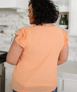 Ave Shops Swiss Dot Ruffle Sleeve Top - Stylish Short Sleeve Blouse for Women 36 Ave Shops Swiss Dot Ruffle Sleeve Top Clothing