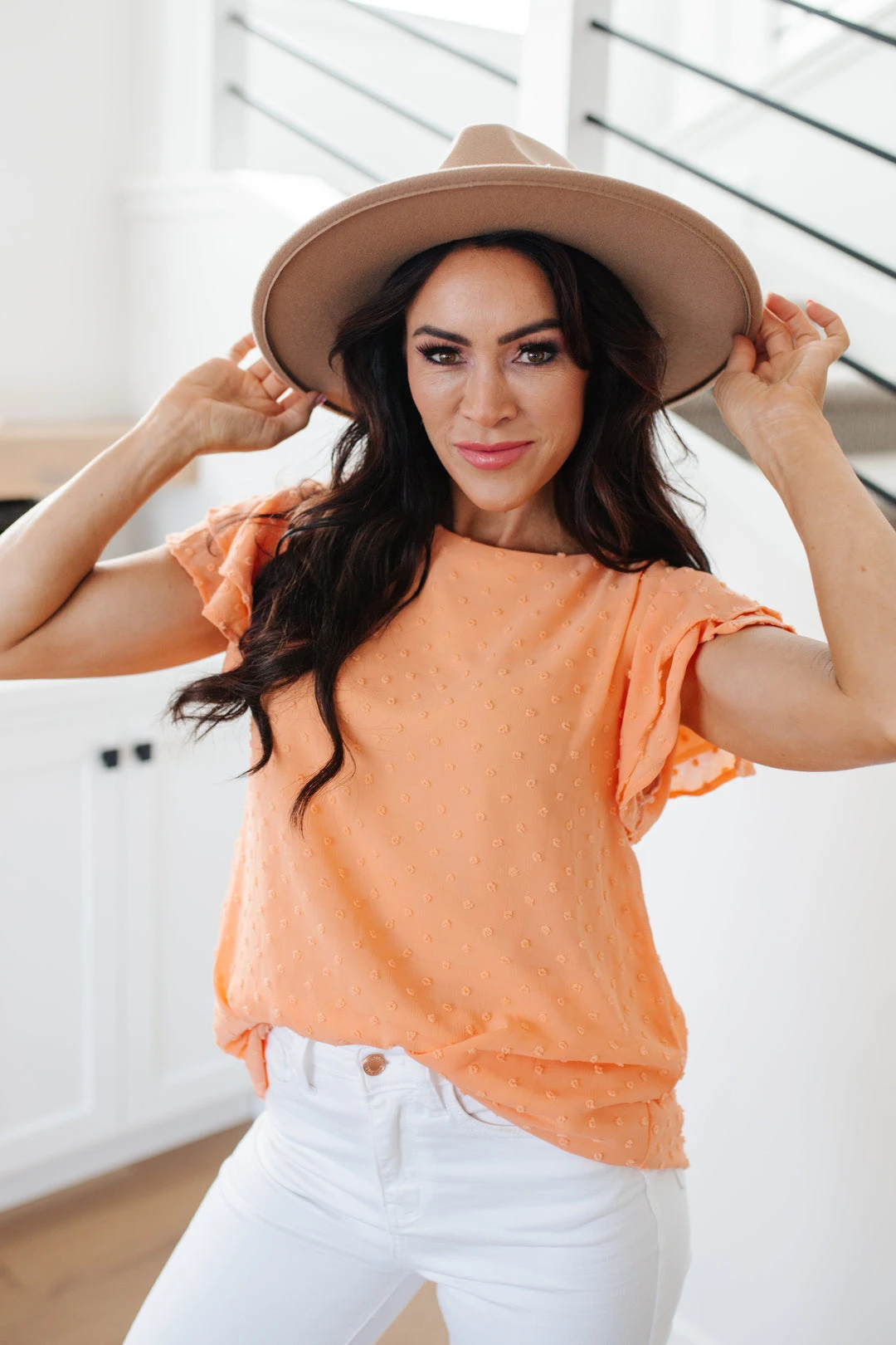 Ave Shops Swiss Dot Ruffle Sleeve Top - Stylish Short Sleeve Blouse for Women 20 Ave Shops Swiss Dot Ruffle Sleeve Top Clothing