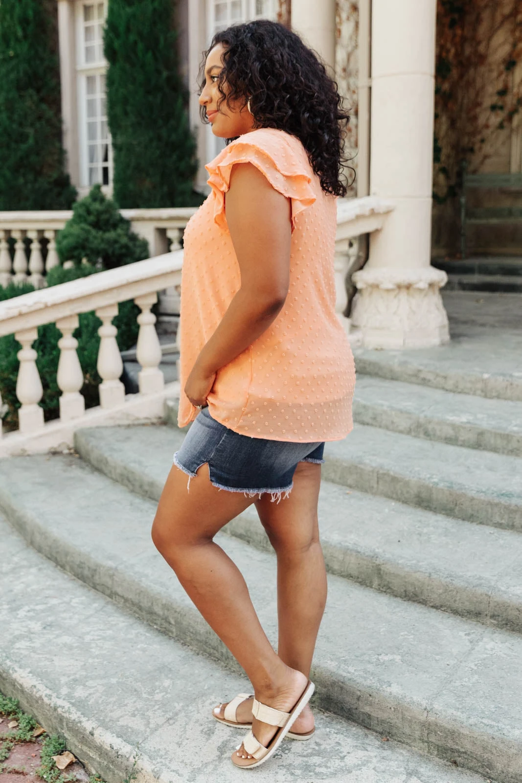 Ave Shops Swiss Dot Ruffle Sleeve Top - Stylish Short Sleeve Blouse for Women 5 Ave Shops Swiss Dot Ruffle Sleeve Top Clothing