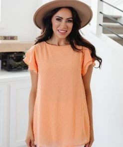 Ave Shops Swiss Dot Ruffle Sleeve Top - Stylish Short Sleeve Blouse for Women 38 Ave Shops Swiss Dot Ruffle Sleeve Top Clothing