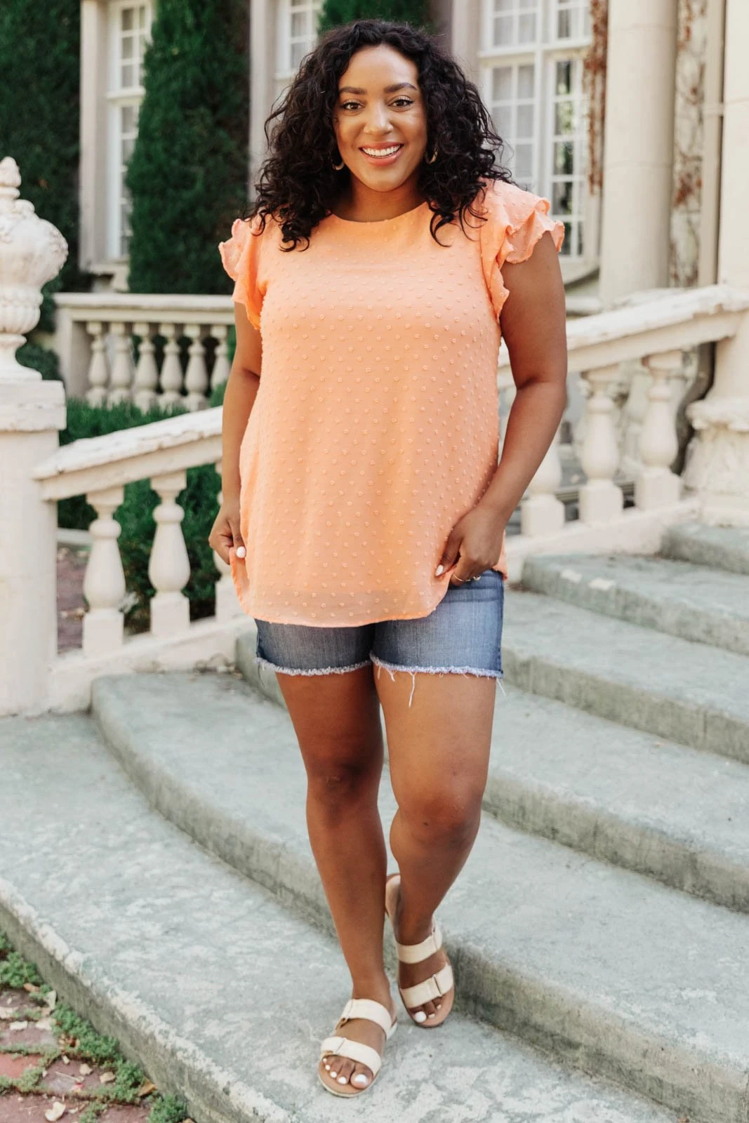 Ave Shops Swiss Dot Ruffle Sleeve Top - Stylish Short Sleeve Blouse for Women 7 Ave Shops Swiss Dot Ruffle Sleeve Top Clothing