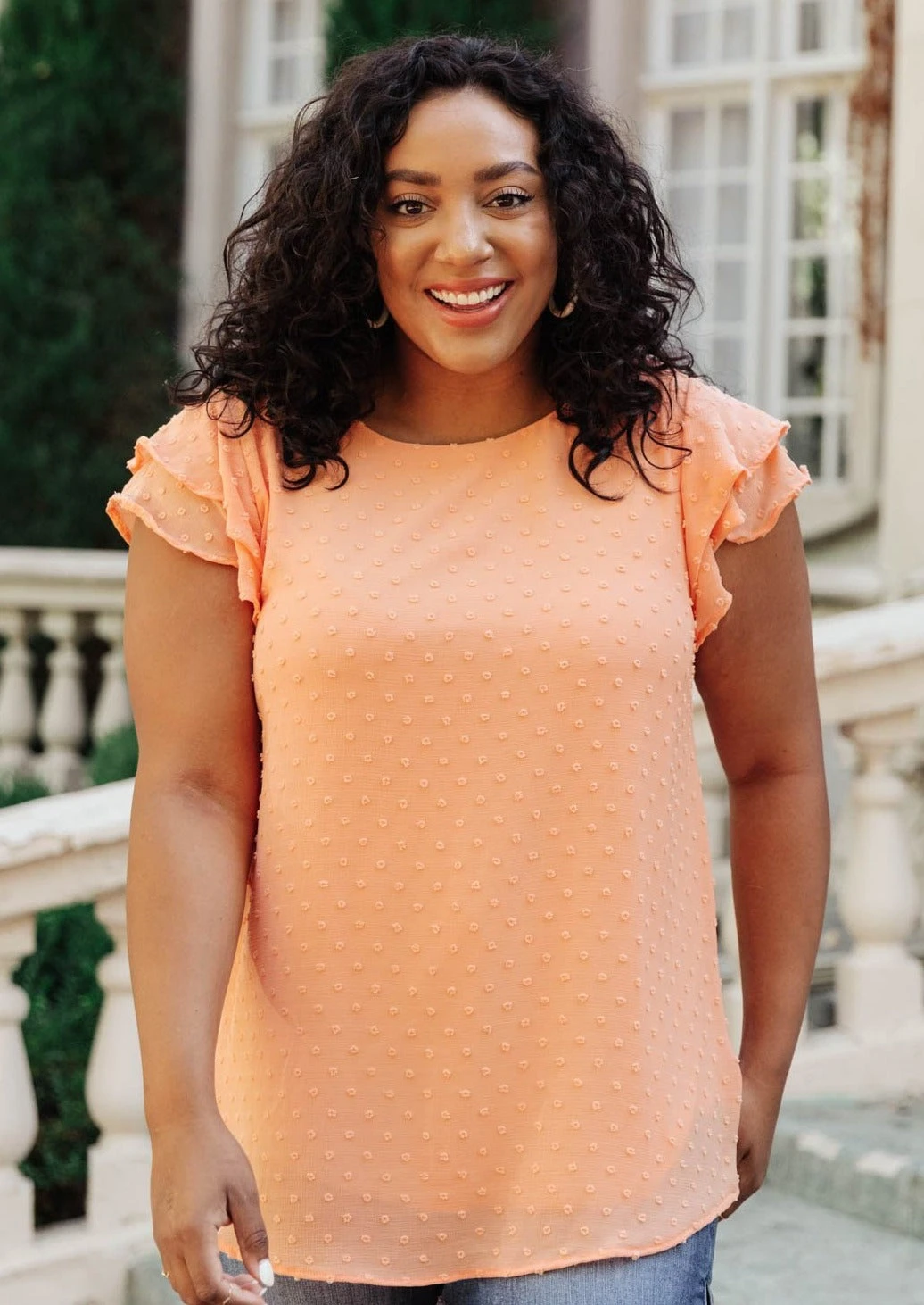 Ave Shops Swiss Dot Ruffle Sleeve Top - Stylish Short Sleeve Blouse for Women 3 Ave Shops Swiss Dot Ruffle Sleeve Top Clothing