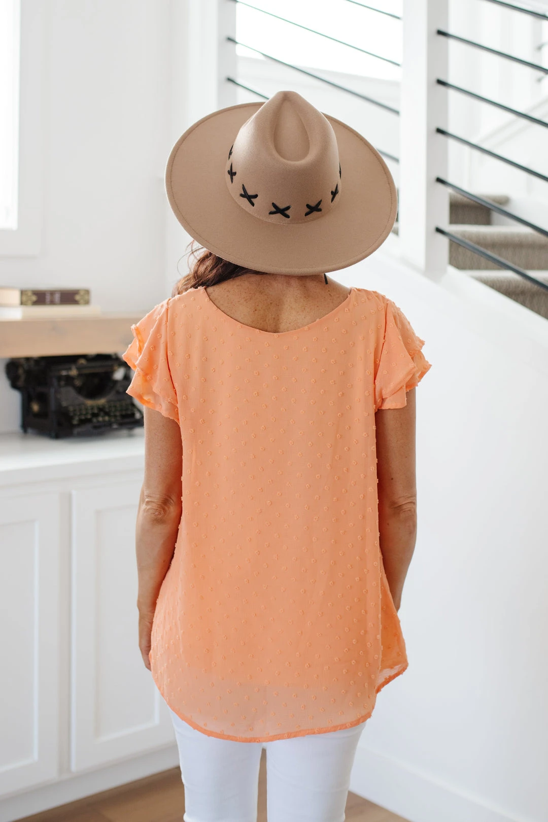 Ave Shops Swiss Dot Ruffle Sleeve Top - Stylish Short Sleeve Blouse for Women 19 Ave Shops Swiss Dot Ruffle Sleeve Top Clothing