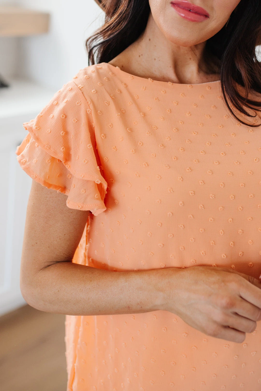 Ave Shops Swiss Dot Ruffle Sleeve Top - Stylish Short Sleeve Blouse for Women 13 Ave Shops Swiss Dot Ruffle Sleeve Top Clothing