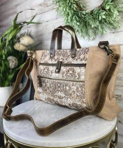 Sixtease Tan Vintage Floral Messenger Handbag