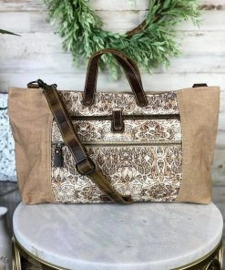 Sixtease Tan Vintage Floral Messenger Handbag