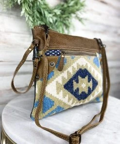Myra Handbags & Wallets Tan & Blue Western Rug Crossbody