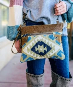 Myra Handbags & Wallets Tan & Blue Western Rug Crossbody
