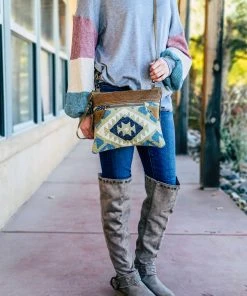 Myra Handbags & Wallets Tan & Blue Western Rug Crossbody