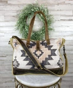 Myra Handbags & Wallets Tan & Pastel Pink Aztec Weekender Handbag