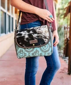 Sixtease Teal Cowhide Flap Over Hobo/Crossbody Handbag