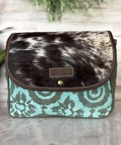 Sixtease Teal Cowhide Flap Over Hobo/Crossbody Handbag