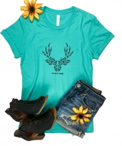 The Cinchy Cowgirl CLEARANCE GRAPHICS CLOSEOUT- Teal Deer Short Sleeve Graphic Tee