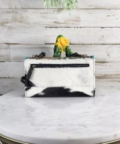 Myra Teal Floral Cowhide Buckstitch Wallet Crossbody Handbags & Wallets