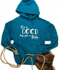The Cinchy Cowgirl Clothing Teal Good Day For A Ride Hoodie
