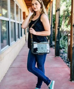 Myra Teal Pattern Cowhide Crossbody Handbag Handbags & Wallets