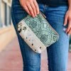 Myra Teal Pattern Cowhide Pouch/Wristlet