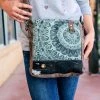 Myra Teal Pattern Floral Cowhide Crossbody Handbag