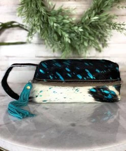 Myra Handbags & Wallets Teal Splatter Cowhide Cosmetic Travel Bag