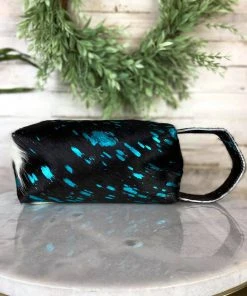 Myra Handbags & Wallets Teal Splatter Cowhide Cosmetic Travel Bag