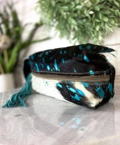 Myra Handbags & Wallets Teal Splatter Cowhide Cosmetic Travel Bag