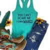 The Cinchy Cowgirl Clothing Teal You Can't Scare Me I Own Mares Tank Top