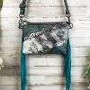 Myra Handbags & Wallets Teal & Metallic Silver Fringe Crossbody