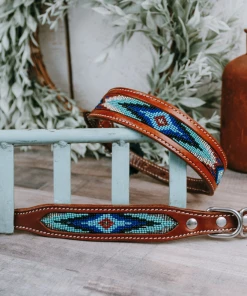 Shiloh Horse & Dog Teal & Blue Beaded Dog Collar