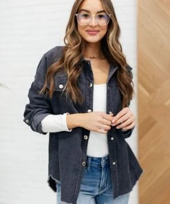 Ave Shops Clothing Tell Me After School Shacket In Gunmetal