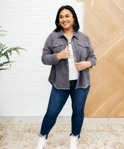 Ave Shops Clothing Tell Me After School Shacket In Gunmetal