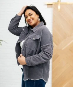 Ave Shops Clothing Tell Me After School Shacket In Gunmetal