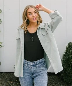 Ave Shops Tell Me After School Shacket In Mist - Stylish Long Sleeve Top for Women 24 Ave Shops Tell Me After School Shacket In Mist