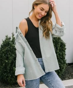 Ave Shops Tell Me After School Shacket In Mist - Stylish Long Sleeve Top for Women 18 Ave Shops Tell Me After School Shacket In Mist