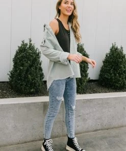 Ave Shops Tell Me After School Shacket In Mist - Stylish Long Sleeve Top for Women 26 Ave Shops Tell Me After School Shacket In Mist