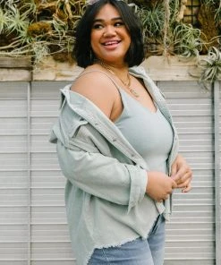 Ave Shops Tell Me After School Shacket In Mist - Stylish Long Sleeve Top for Women 23 Ave Shops Tell Me After School Shacket In Mist