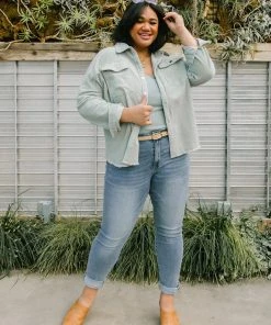 Ave Shops Tell Me After School Shacket In Mist - Stylish Long Sleeve Top for Women 21 Ave Shops Tell Me After School Shacket In Mist